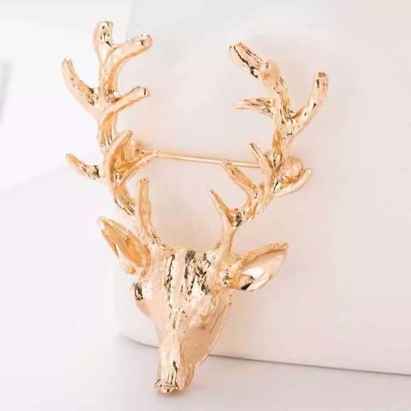 Gold Buck Deer Head Brooch Lapel Pin - Picture 2 of 16